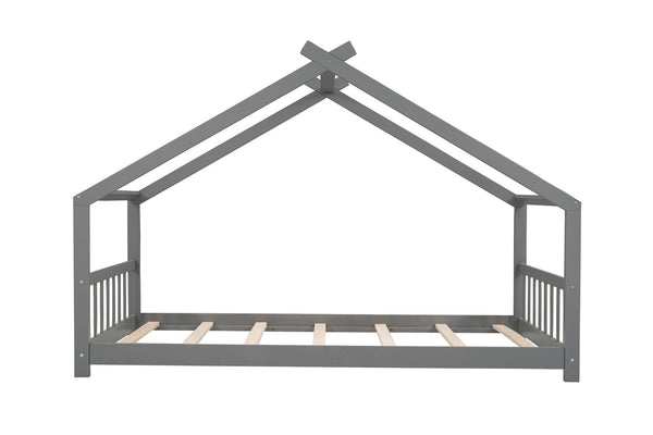 HomeRoots Gray Four Poster Twin Loft Bed – Stylish Space-Saving Design with Under-Bed Storage & Elegant Finish 601694