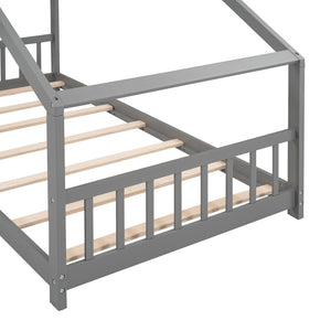 HomeRoots Gray Four Poster Twin Loft Bed – Stylish Space-Saving Design with Under-Bed Storage & Elegant Finish 601694