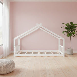 HomeRoots White Four Poster Twin Loft Bed – Elegant Space-Saving Design for Kids’ Rooms, Durable & Stylish 601695