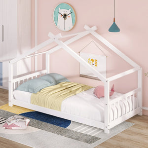HomeRoots White Four Poster Twin Loft Bed – Elegant Space-Saving Design for Kids’ Rooms, Durable & Stylish 601695