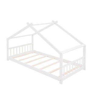 HomeRoots White Four Poster Twin Loft Bed – Elegant Space-Saving Design for Kids’ Rooms, Durable & Stylish 601695