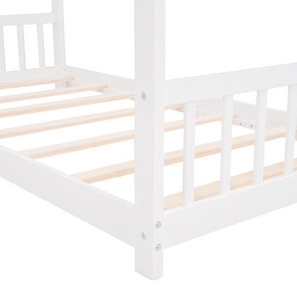HomeRoots White Four Poster Twin Loft Bed – Elegant Space-Saving Design for Kids’ Rooms, Durable & Stylish 601695