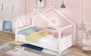 HomeRoots White Four Poster Twin Loft Bed – Elegant Space-Saving Design for Kids’ Rooms, Durable & Stylish 601695