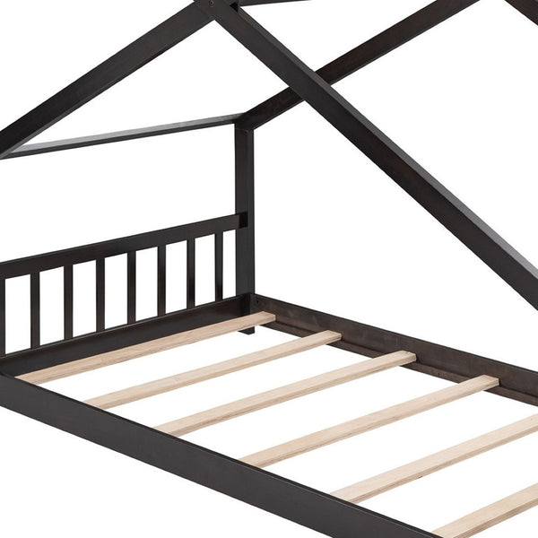 HomeRoots Espresso Twin Loft Bed with Four Posters - Elegant Space-Saving Design for Small Rooms & Dorms 601696