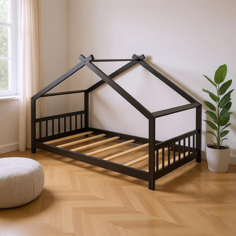 HomeRoots Espresso Twin Loft Bed with Four Posters - Elegant Space-Saving Design for Small Rooms & Dorms 601696