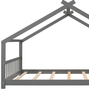 HomeRoots Gray Four Poster Full Double Loft Bed - Stylish Space-Saving Design with Durable Wood Construction 601697