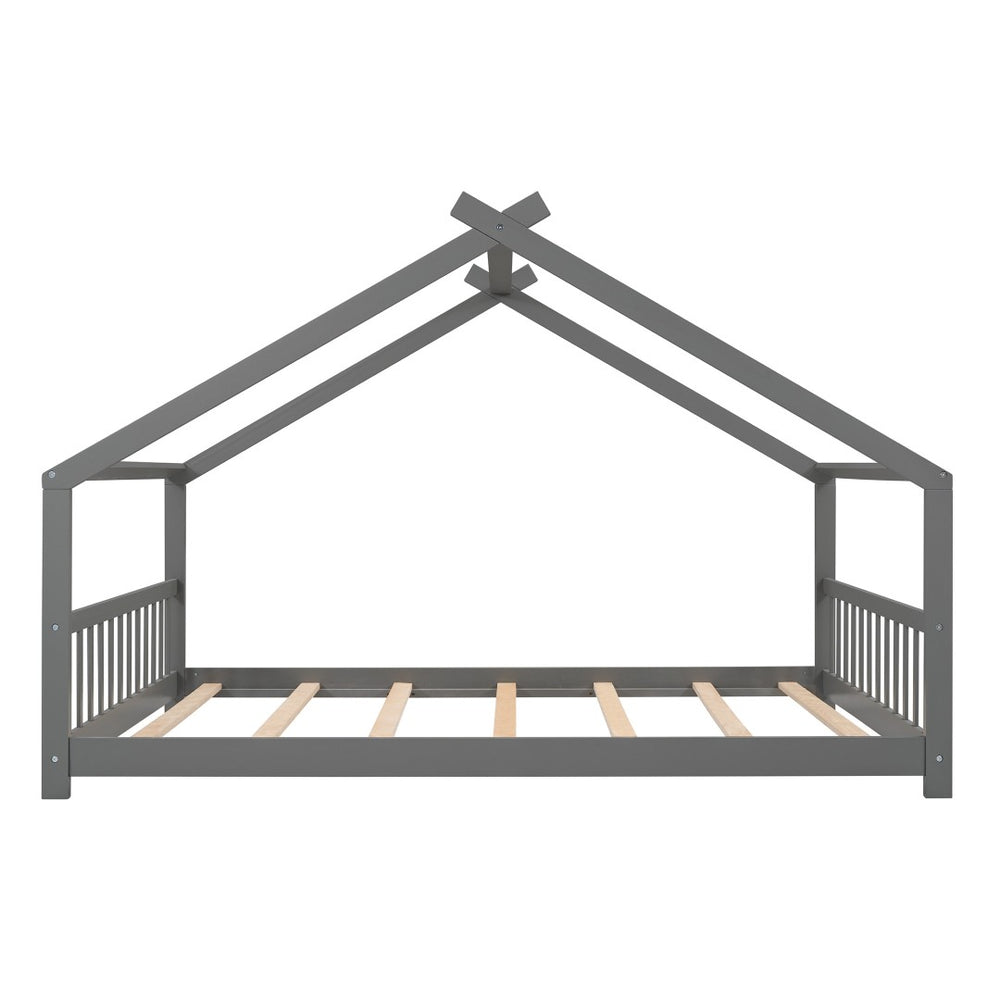 HomeRoots Gray Four Poster Full Double Loft Bed - Stylish Space-Saving Design with Durable Wood Construction 601697