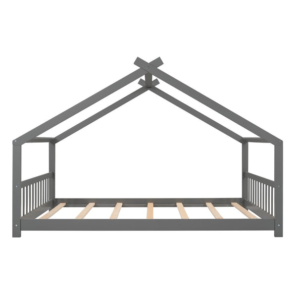 HomeRoots Gray Four Poster Full Double Loft Bed - Stylish Space-Saving Design with Durable Wood Construction 601697