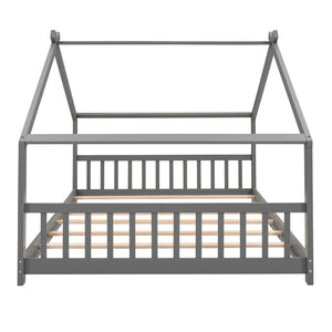 HomeRoots Gray Four Poster Full Double Loft Bed - Stylish Space-Saving Design with Durable Wood Construction 601697