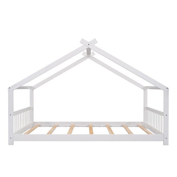 HomeRoots White Four Poster Loft Bed - Elegant Space-Saving Design for Full Double Mattress, Stylish & Sturdy 601698