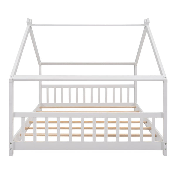 HomeRoots White Four Poster Loft Bed - Elegant Space-Saving Design for Full Double Mattress, Stylish & Sturdy 601698