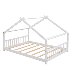 HomeRoots White Four Poster Loft Bed - Elegant Space-Saving Design for Full Double Mattress, Stylish & Sturdy 601698