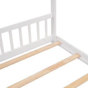 HomeRoots White Four Poster Loft Bed - Elegant Space-Saving Design for Full Double Mattress, Stylish & Sturdy 601698