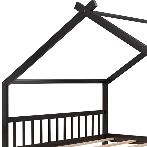 HomeRoots Espresso Four-Poster Loft Bed - Space-Saving Full/Double Bed with Elegant Design & Durable Frame 601699