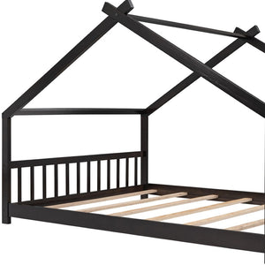 HomeRoots Espresso Four-Poster Loft Bed - Space-Saving Full/Double Bed with Elegant Design & Durable Frame 601699