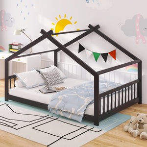 HomeRoots Espresso Four-Poster Loft Bed - Space-Saving Full/Double Bed with Elegant Design & Durable Frame 601699