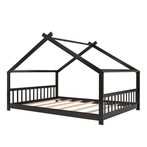 HomeRoots Espresso Four-Poster Loft Bed - Space-Saving Full/Double Bed with Elegant Design & Durable Frame 601699