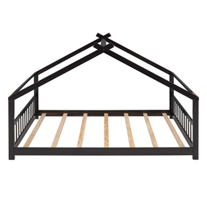 HomeRoots Espresso Four-Poster Loft Bed - Space-Saving Full/Double Bed with Elegant Design & Durable Frame 601699