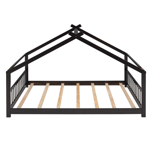 HomeRoots Espresso Four-Poster Loft Bed - Space-Saving Full/Double Bed with Elegant Design & Durable Frame 601699