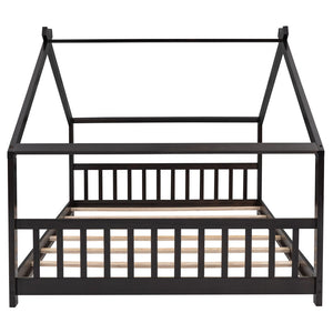 HomeRoots Espresso Four-Poster Loft Bed - Space-Saving Full/Double Bed with Elegant Design & Durable Frame 601699