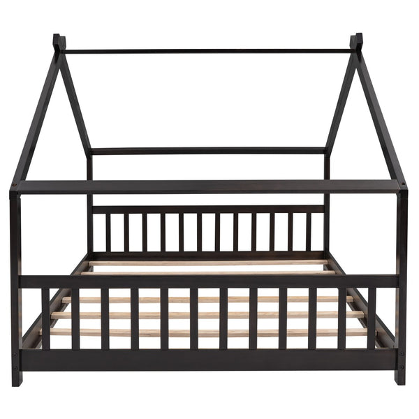 HomeRoots Espresso Four-Poster Loft Bed - Space-Saving Full/Double Bed with Elegant Design & Durable Frame 601699