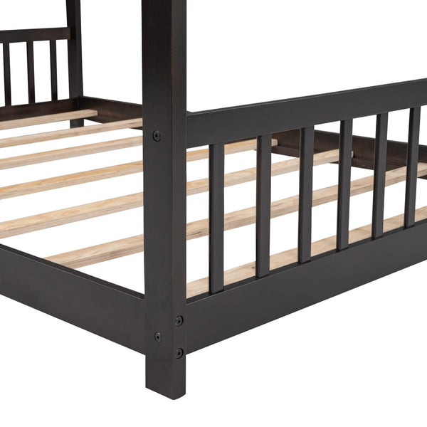 HomeRoots Espresso Four-Poster Loft Bed - Space-Saving Full/Double Bed with Elegant Design & Durable Frame 601699