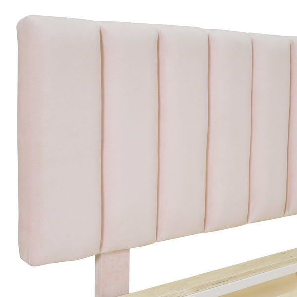 English Elm Queen Upholstered Floating Bed with LED Lighting, Hydraulic Lift, 4 Storage Drawers, Velvet Luxury Pink SF000132AAH