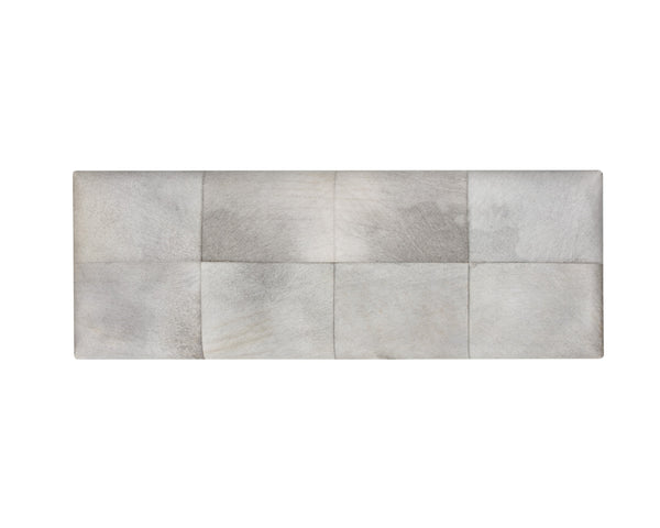 Sunpan Pilar Bench - Handcrafted Cowhide Seating with Stylish Black Iron Frame for Elegant Transitional Spaces Grey