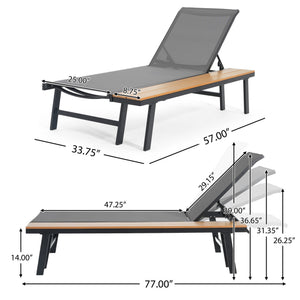 English Elm Christopher Knight Home® - Waterloo Chaise Lounge With Wood Side Table – Outdoor Recliner, 5-Position Adjustable Comfort! N775P210087B