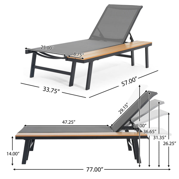 English Elm Christopher Knight Home® - Waterloo Chaise Lounge With Wood Side Table – Outdoor Recliner, 5-Position Adjustable Comfort! N775P210087B