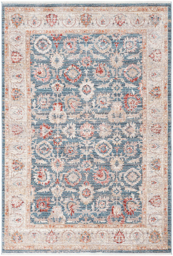 Unique Loom Noble Alexander Machine Made Floral Rug Blue, Ivory/Navy Blue/Olive/Gray/Gold 5' 1" x 7' 10"