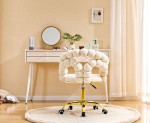 English Elm Modern Velvet Bubble Back Swivel Chair Glam Upholstered Seat for Vanity or Desk Beige,Gold W3875P442948