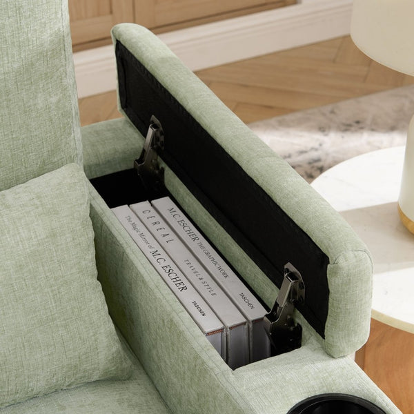 English Elm Single Chenille Manual Recliner with Usb Port Hidden Storage Ottoman and Cup Holders Cyan W487P423654