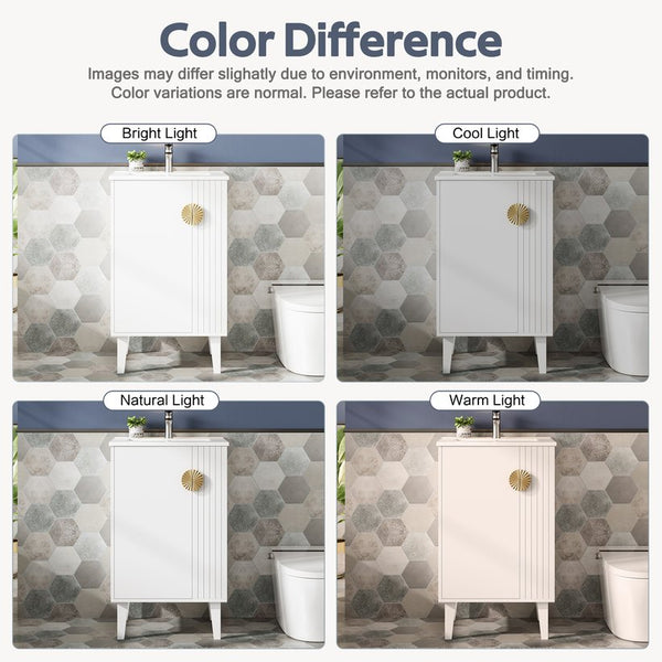English Elm 20-inch French Style Bathroom Vanity with Integrated Ceramic Sink, Carved Accents & Soft-Close Door White N710P330971K