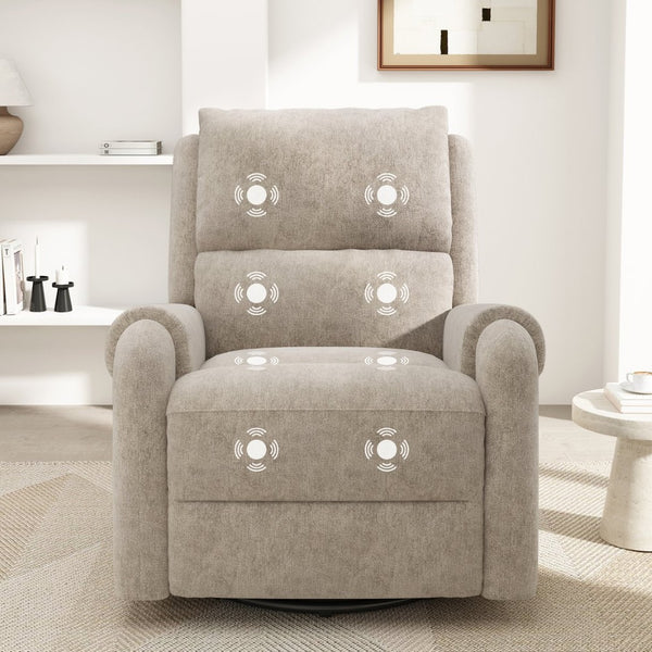 English Elm Manual Recliner Swivel Rocker Massage Chair Chenille Nursery and Living Room Seat Oatmeal N763P347287O