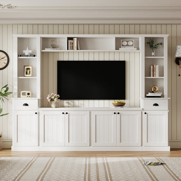 English Elm Minimalist Modular Wall Unit Four Piece Entertainment System Fits Tvs up to 75 Inches White SD000031AAK