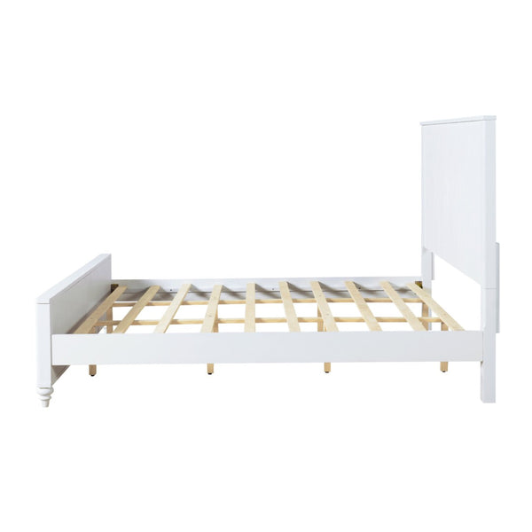 English Elm King Solid Pine Platform Bed White Lacquer Grooved Panels Slat Base Bedroom N770PK389793K