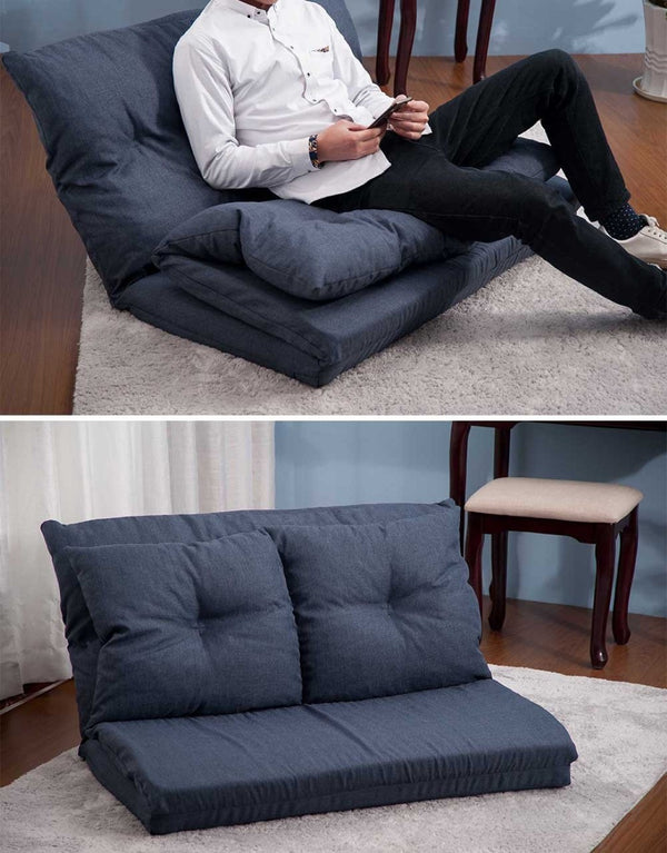 HomeRoots 77" Convertible Futon Sofa Chaise - Stylish Navy Upholstered Sleeper with Durable Design & Comfort 601951