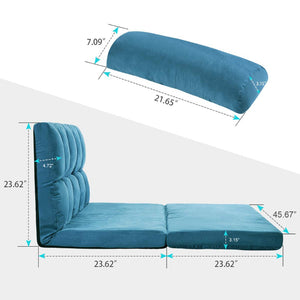 HomeRoots 47" Blue Linen Reclining Sofa with Metal Frame & Toss Pillows – Modern Comfort for Small Spaces! 601952