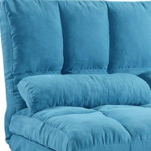 HomeRoots 47" Blue Linen Reclining Sofa with Metal Frame & Toss Pillows – Modern Comfort for Small Spaces! 601952
