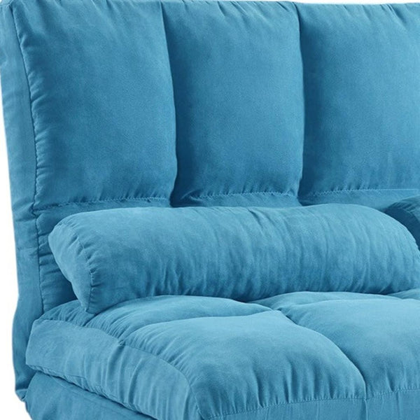HomeRoots 47" Blue Linen Reclining Sofa with Metal Frame & Toss Pillows – Modern Comfort for Small Spaces! 601952
