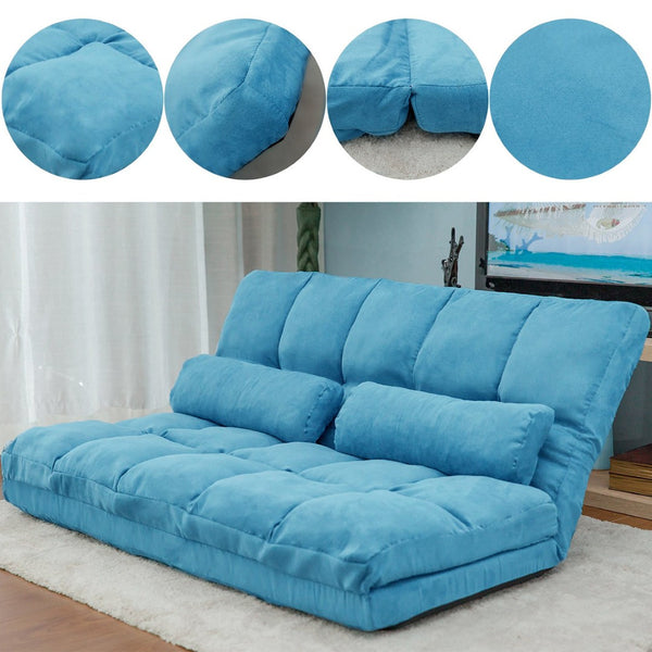 HomeRoots 47" Blue Linen Reclining Sofa with Metal Frame & Toss Pillows – Modern Comfort for Small Spaces! 601952