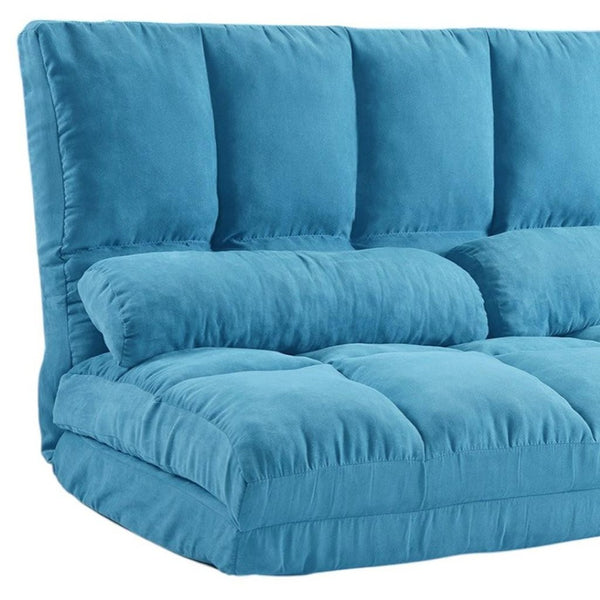HomeRoots 47" Blue Linen Reclining Sofa with Metal Frame & Toss Pillows – Modern Comfort for Small Spaces! 601952