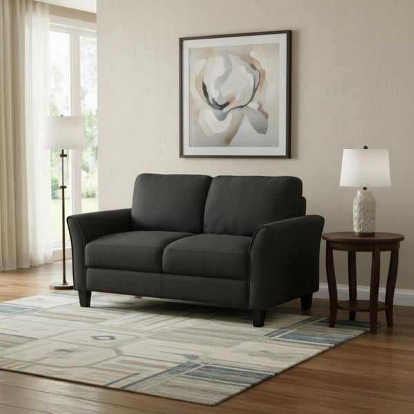 HomeRoots 54" Contemporary Sofa with Black Legs - Stain-Resistant Fabric, Compact Design for Small Spaces 601955