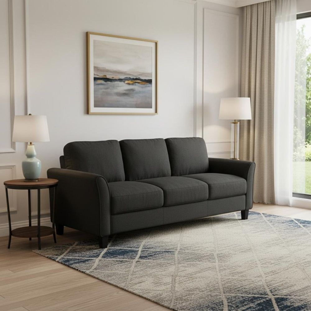HomeRoots 76" Modern Sofa with Black Legs - Comfortable Seating for 3, Stain-Resistant Fabric & Stylish Design 601958
