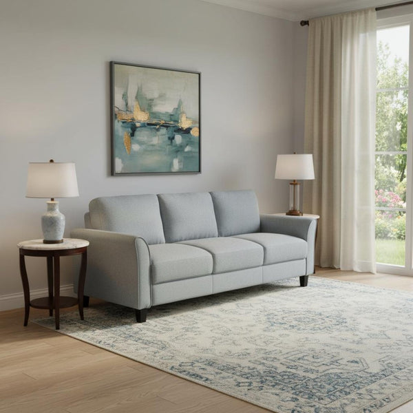 HomeRoots 76" Sleek Gray Sofa with Black Legs – Modern, Stain-Resistant Upholstery for Stylish Comfort & Durability 601959