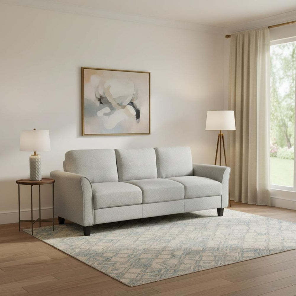 HomeRoots 76" Modern Sofa with Stain-Resistant Light Gray Upholstery & Sleek Black Legs for Stylish Comfort 601960