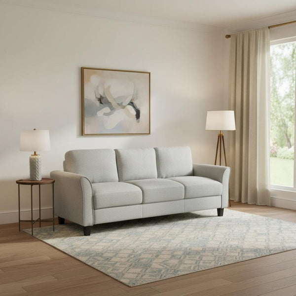 HomeRoots 76" Modern Sofa with Stain-Resistant Light Gray Upholstery & Sleek Black Legs for Stylish Comfort 601960