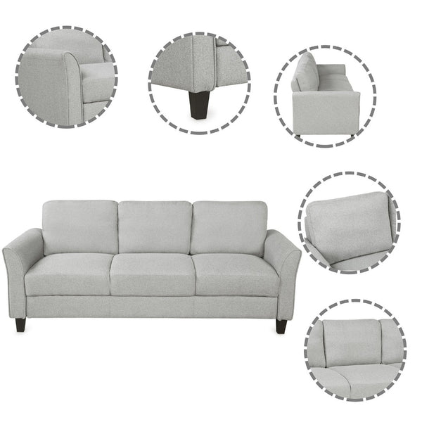 HomeRoots 76" Modern Sofa with Stain-Resistant Light Gray Upholstery & Sleek Black Legs for Stylish Comfort 601960