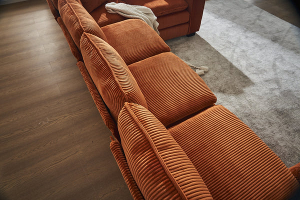 English Elm Modern U Shaped 6-Seat Sectional Sofa with Ottoman and 3 Toss Pillows, Corduroy Modular Comfort and Durable Frame Orange W2363S00043